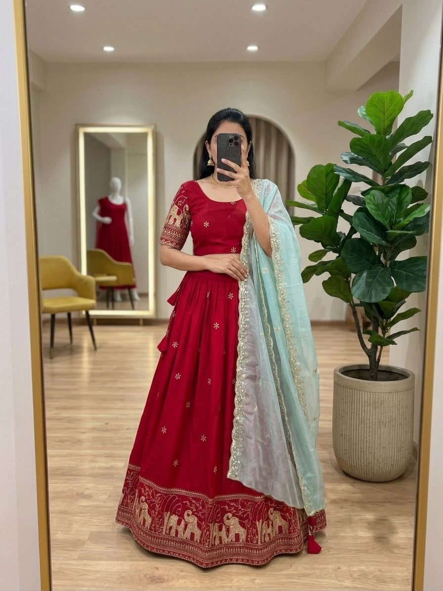 Nandini Red Lehenga