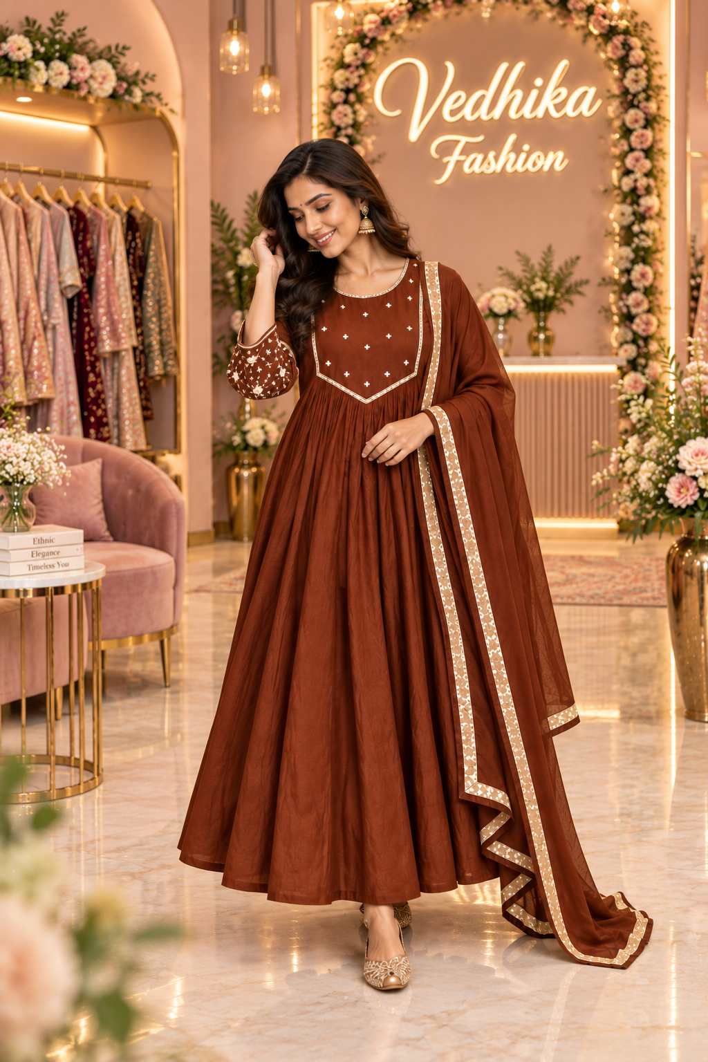MAHIRA BROWN ANARKALI SUIT