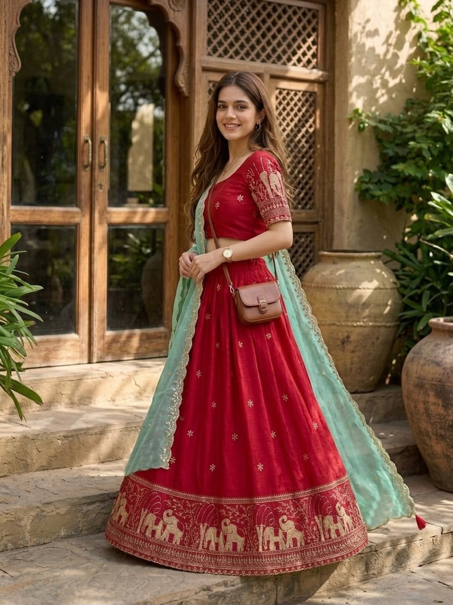 Nandini Red Lehenga