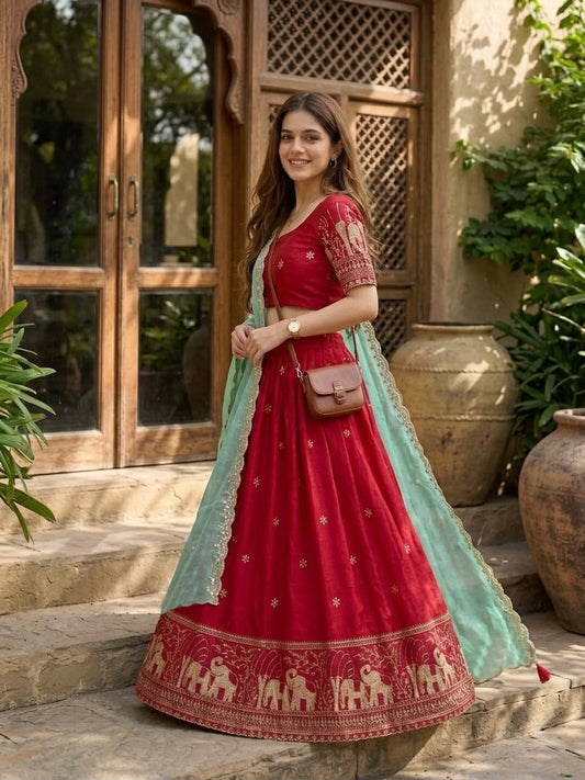 Nandini Red Lehenga