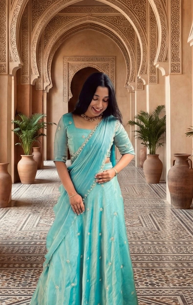 Beaded Blossom Blue Lehenga