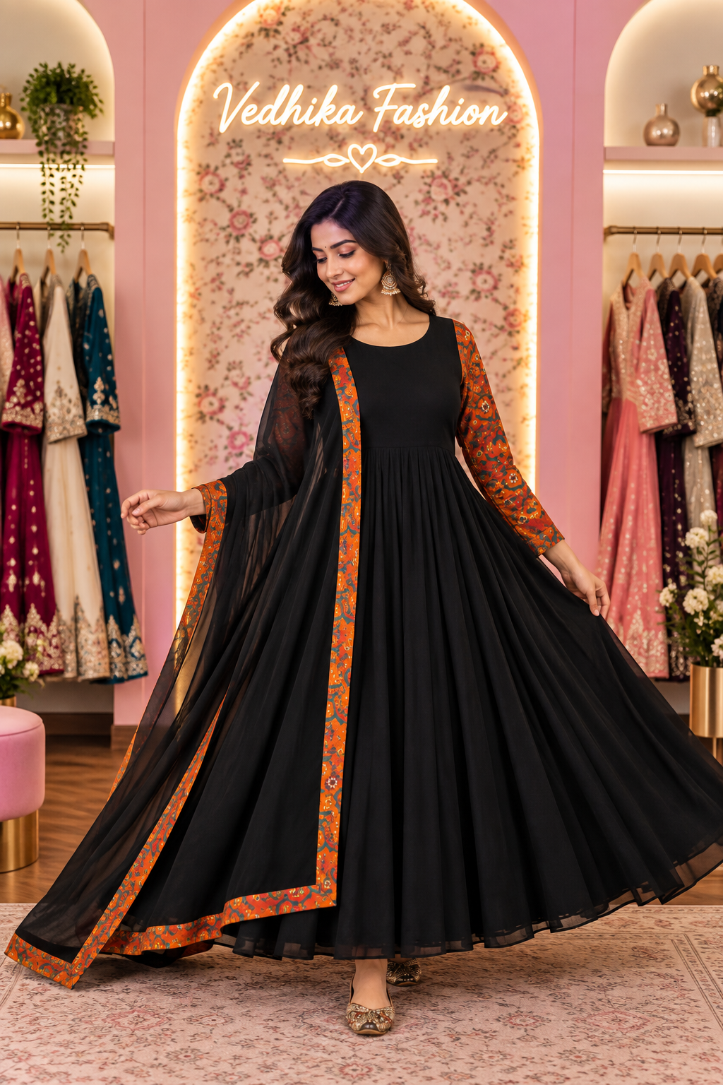 REVATI BLACK ORANGE ANARKALI SUIT