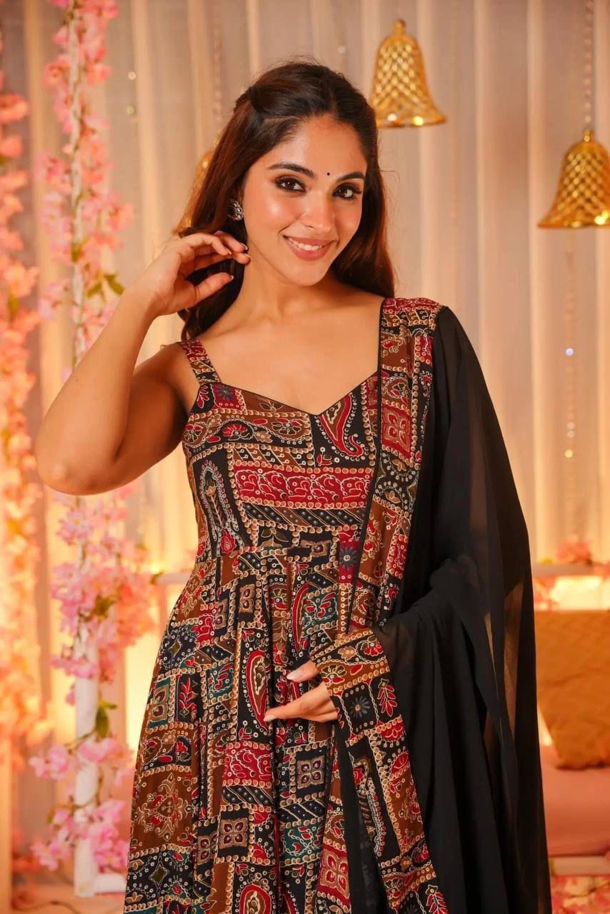 BLACK PATOLA ANARKALI SUIT