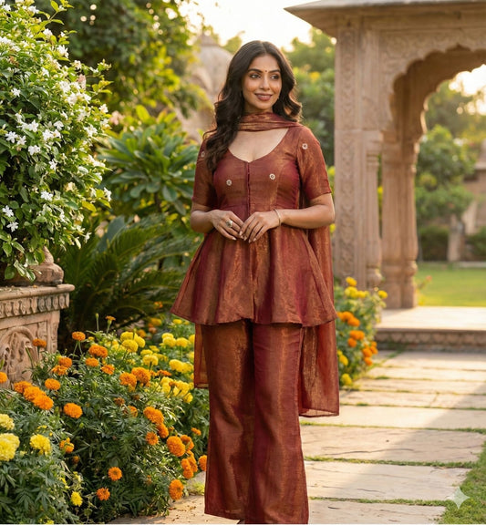 Antique Maroon Peplum Set -