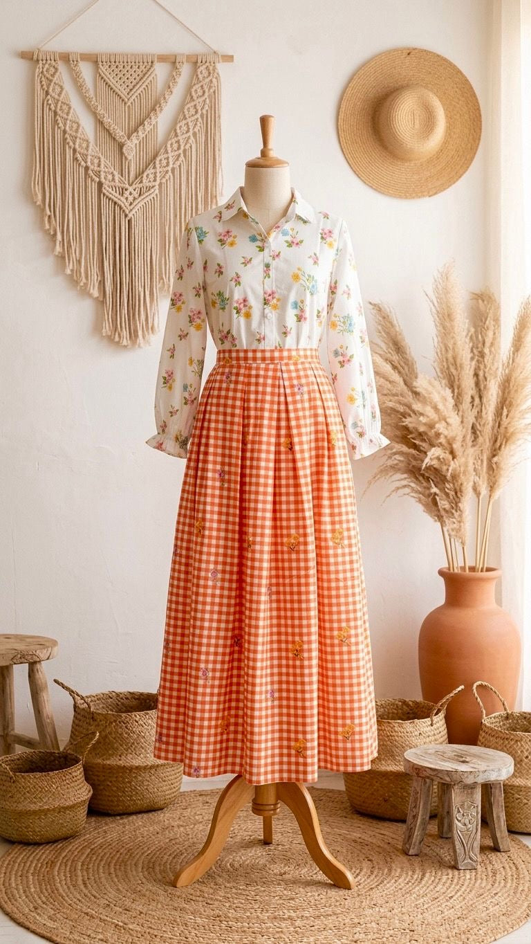 Orange GINGHAM MAXI
