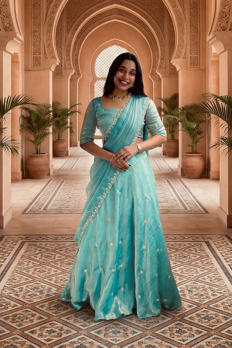 Beaded Blossom Blue Lehenga