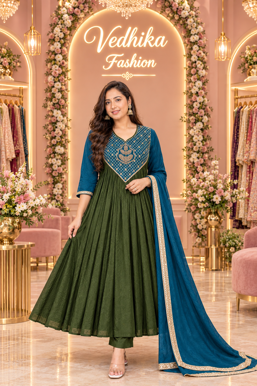 Vanya Olive Anarkali Suit