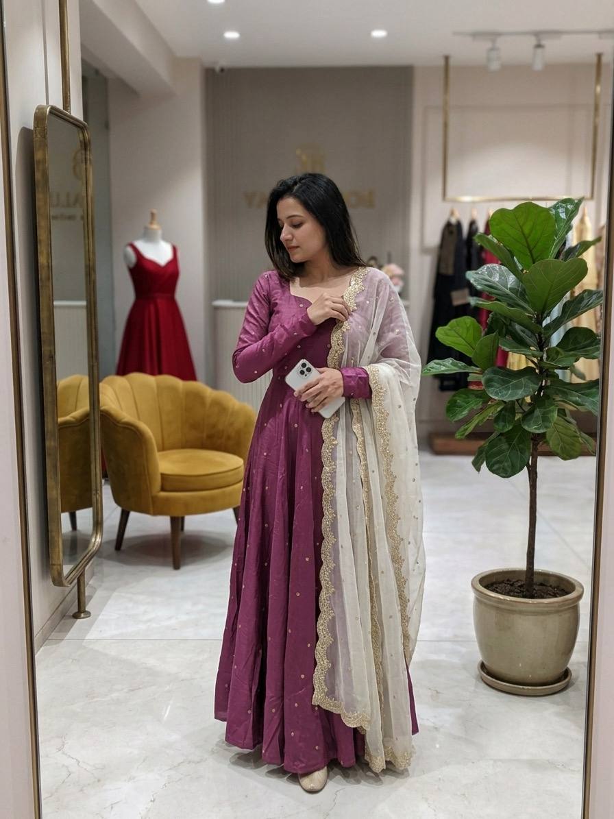 VEDEHI PLUM ANARKALI SUIT