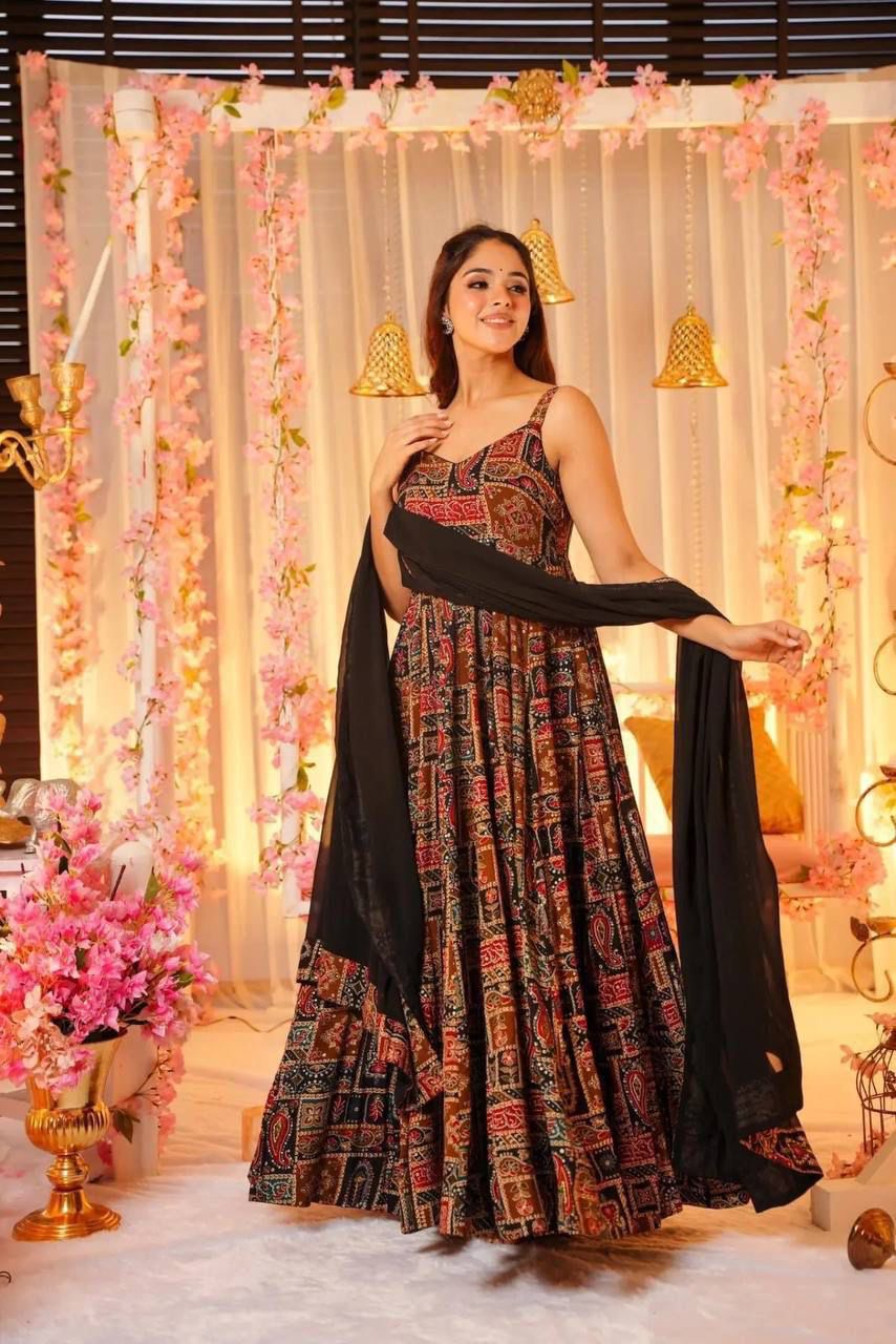BLACK PATOLA ANARKALI SUIT