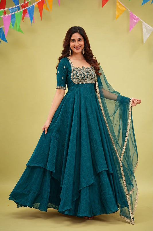 Lotus Teal Anarkali Suit