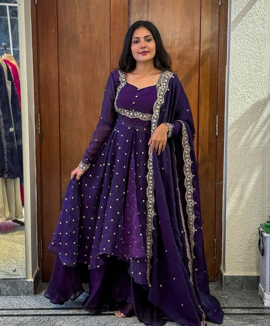 Vedhika purple suit