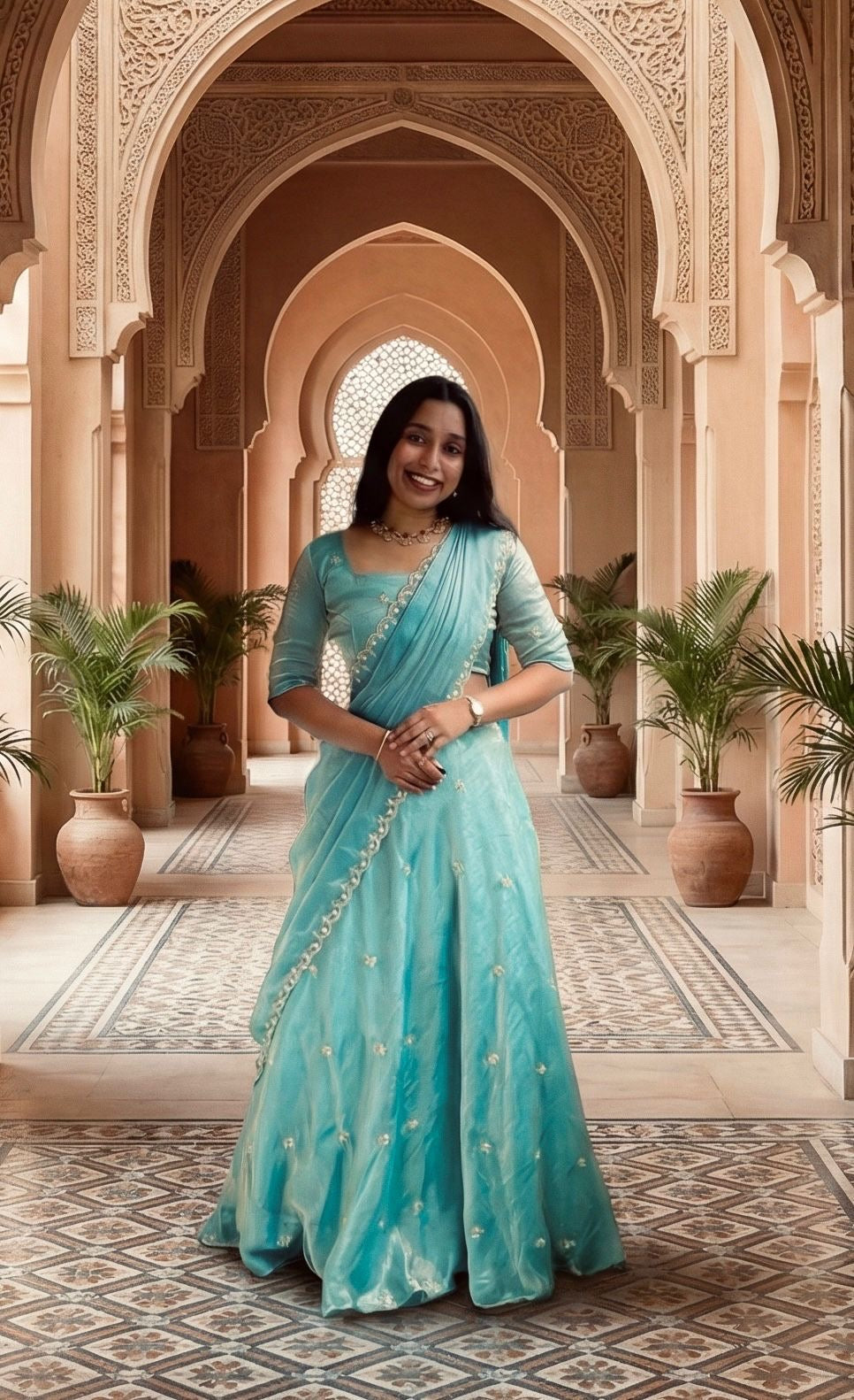 Beaded Blossom Blue Lehenga