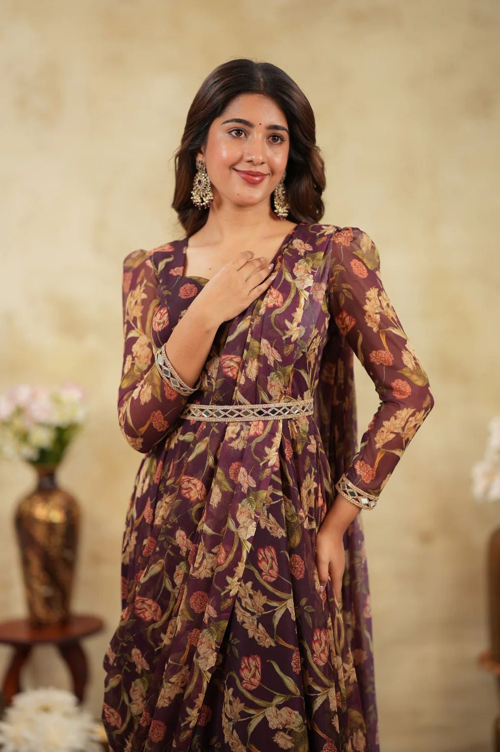 Krithanya Brown Anarkali Suit