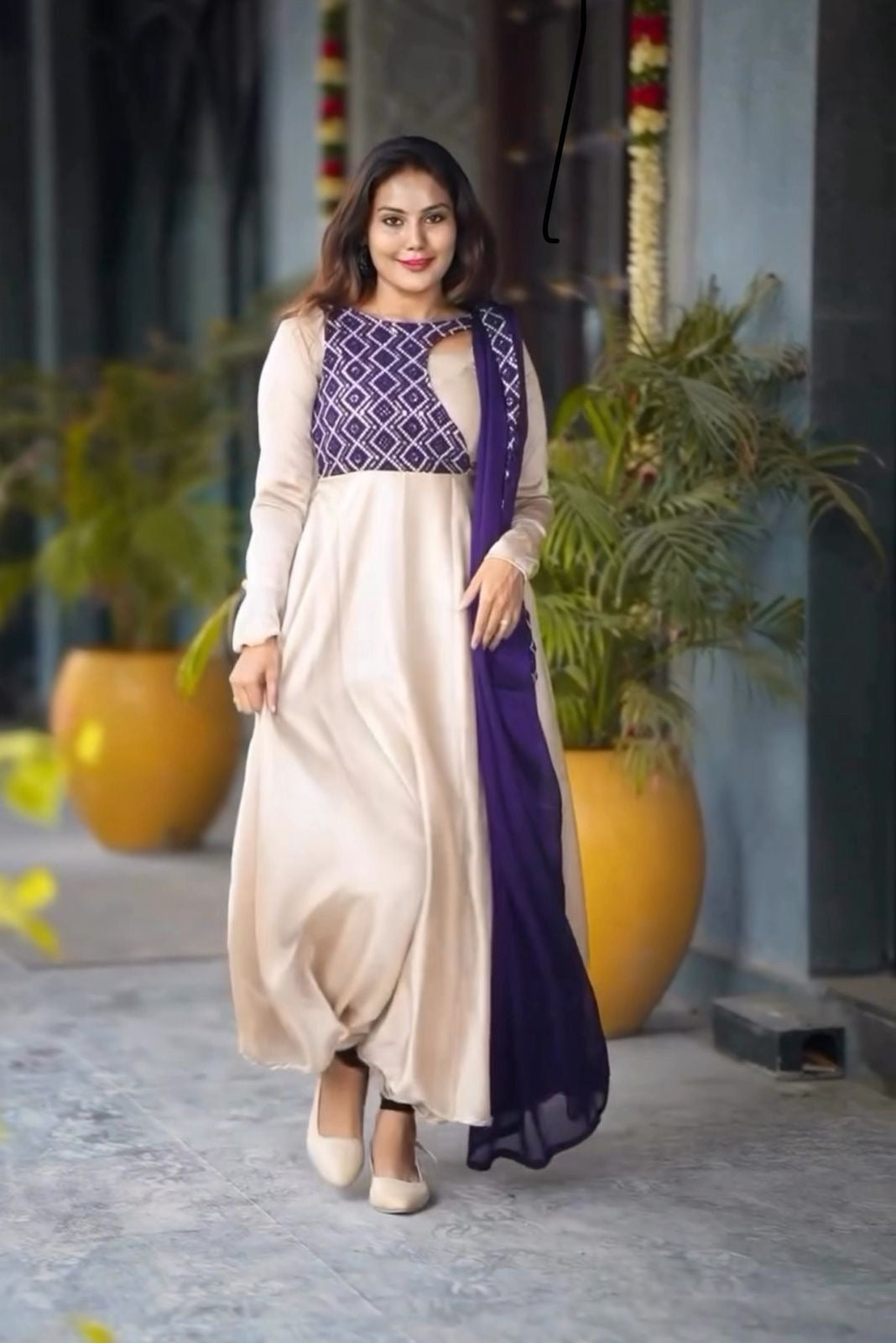 Purple Beige Anarkali