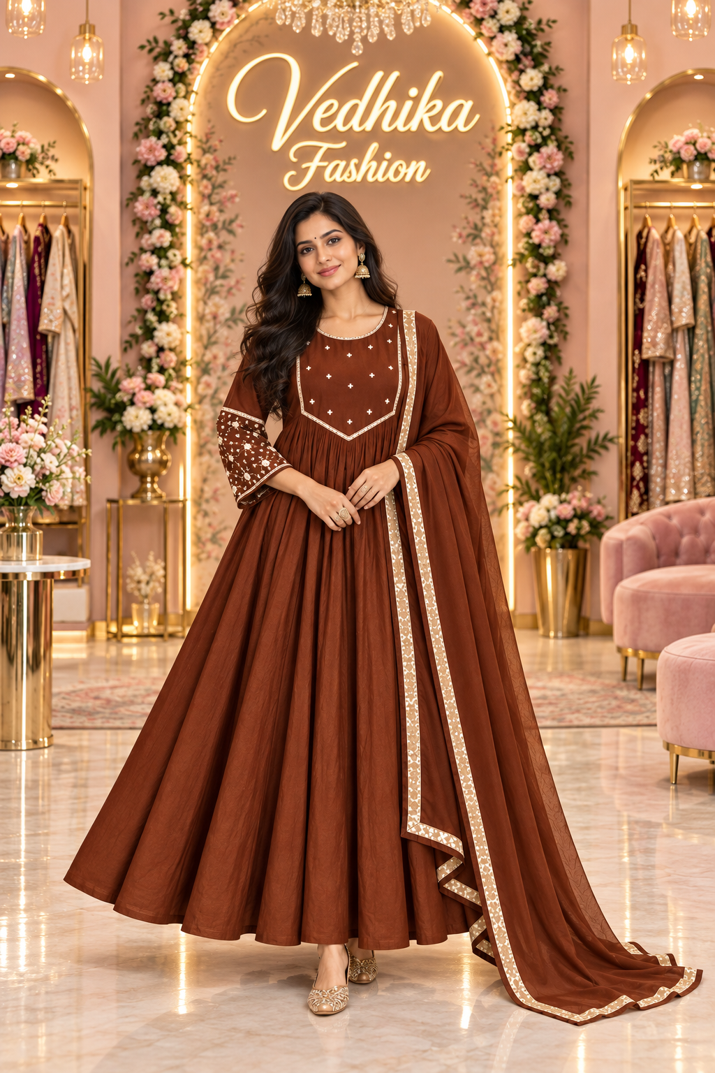 MAHIRA BROWN ANARKALI SUIT