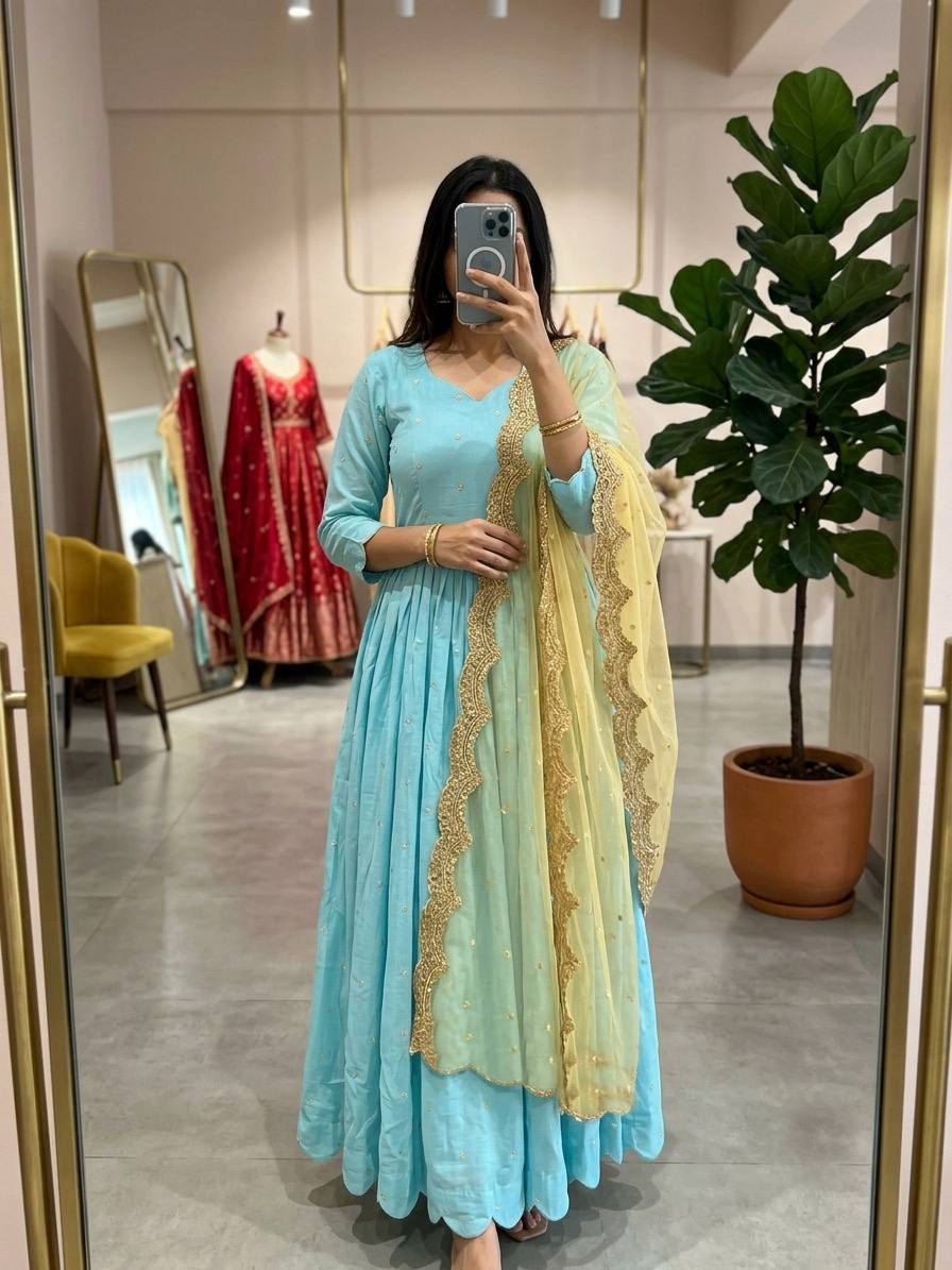 VEDEHI BLUE ANARKALI SUIT