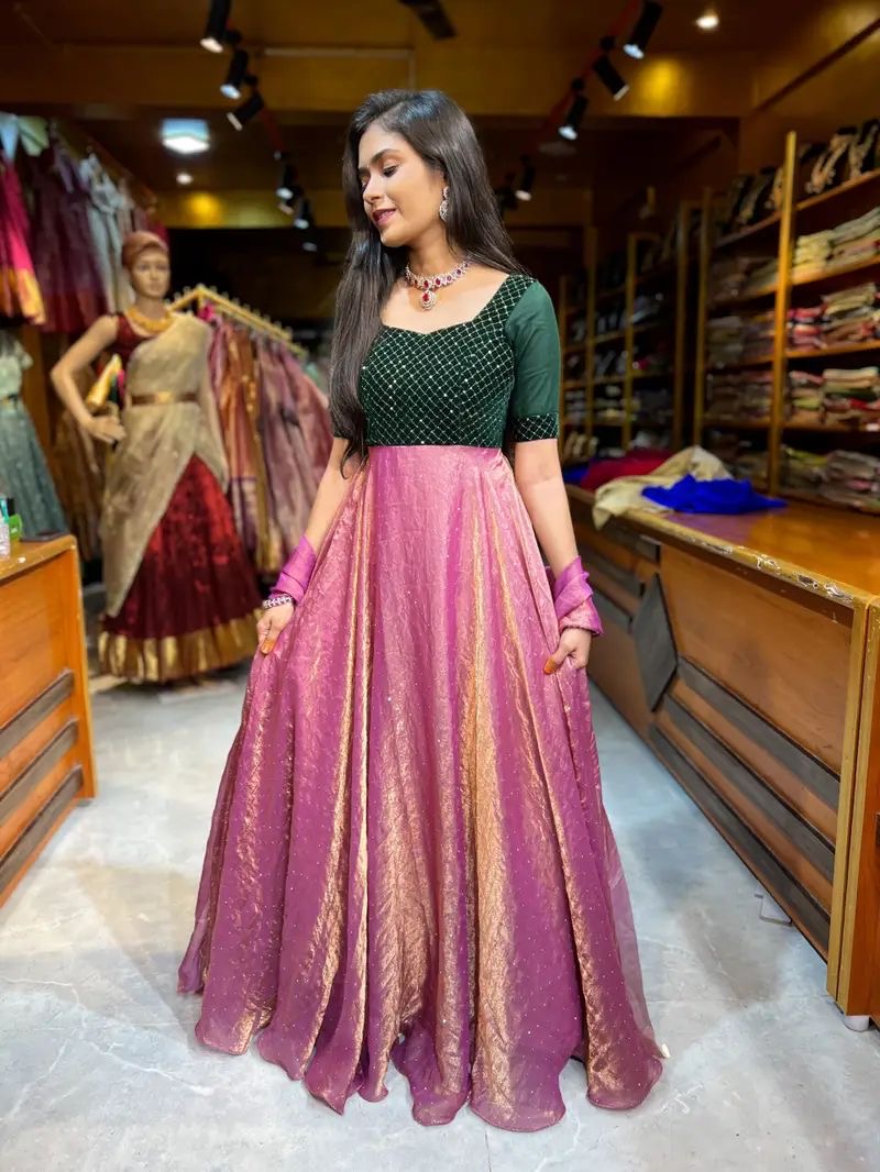 DIVA GREEN PINK ANARKALI SUIT