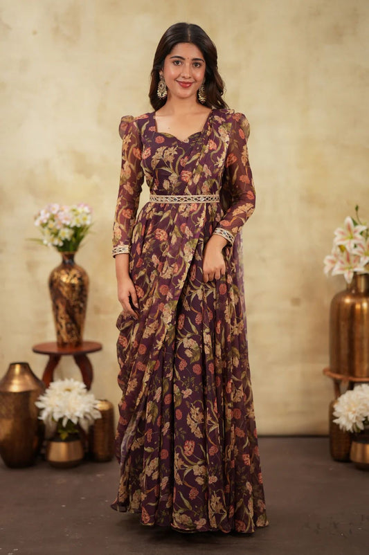 Krithanya Brown Anarkali Suit