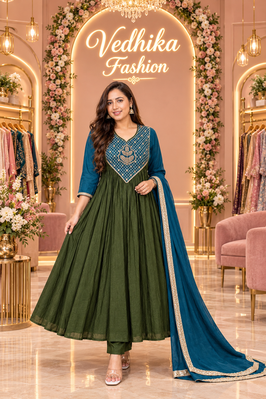 Vanya Olive Anarkali Suit