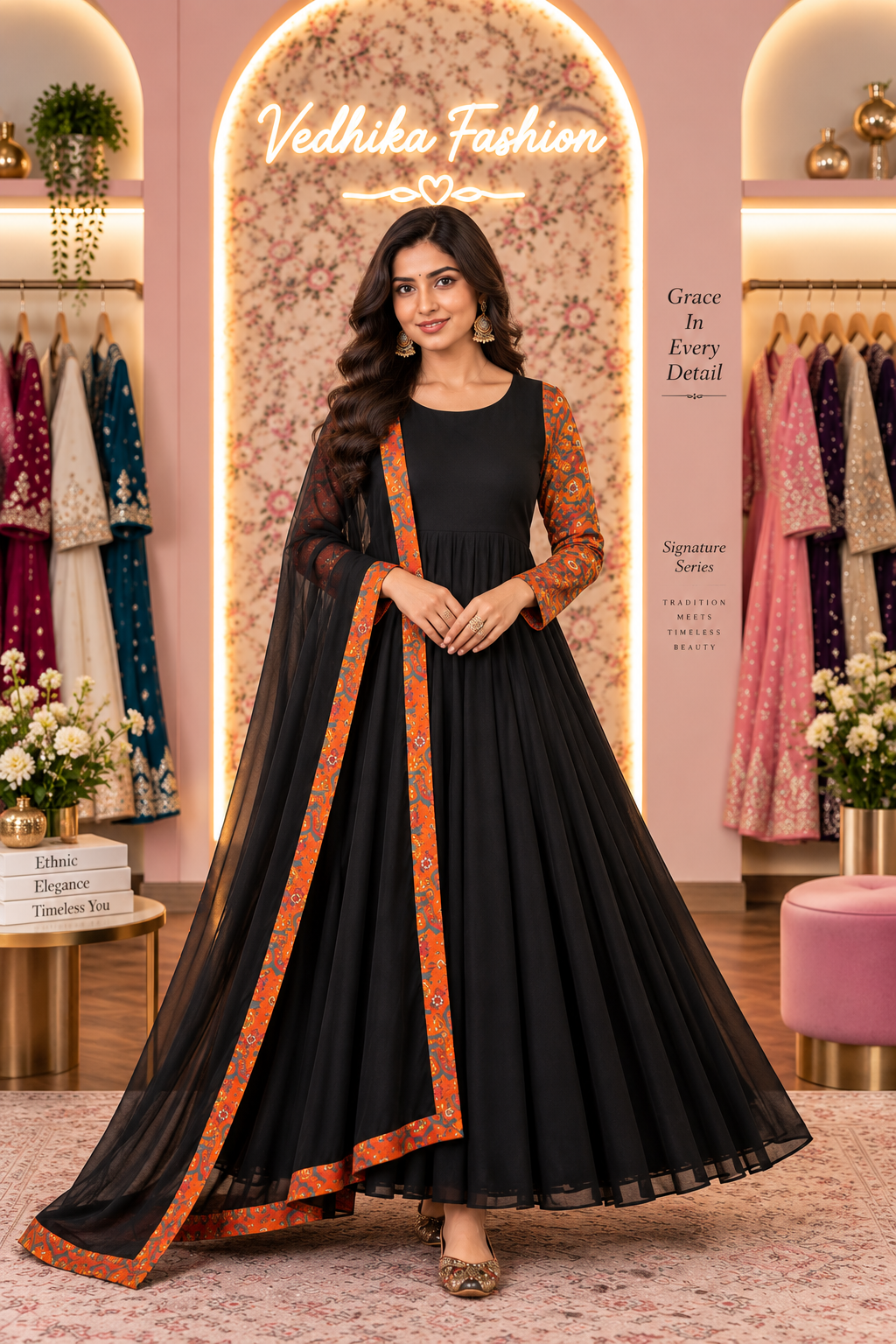 REVATI BLACK ORANGE ANARKALI SUIT