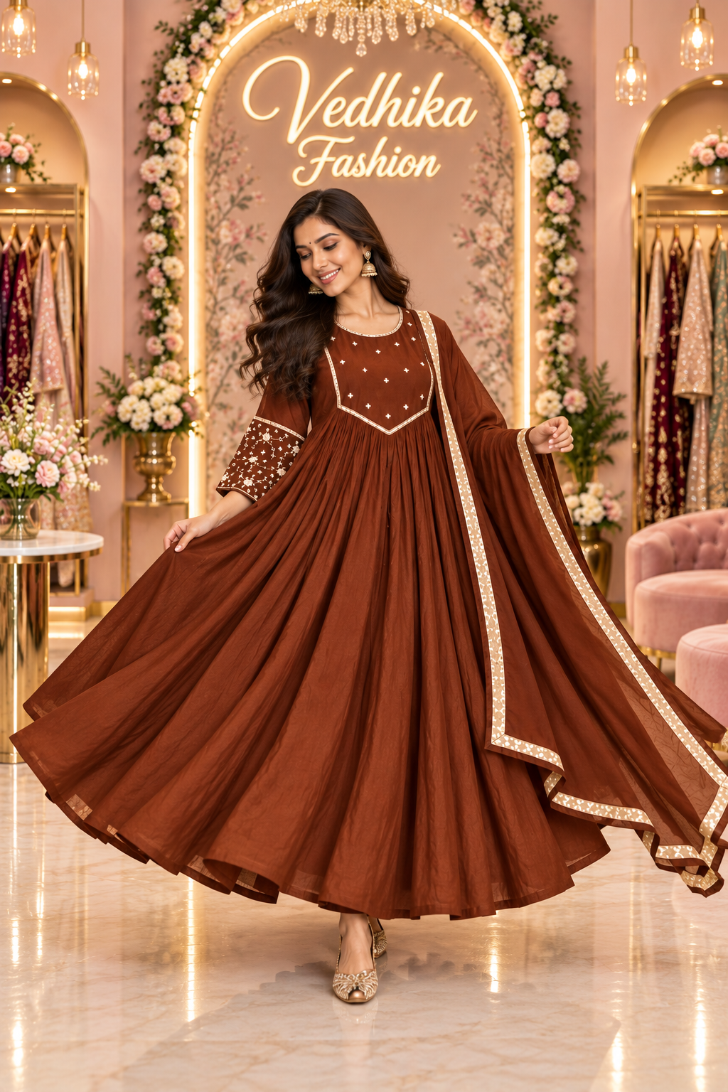 MAHIRA BROWN ANARKALI SUIT
