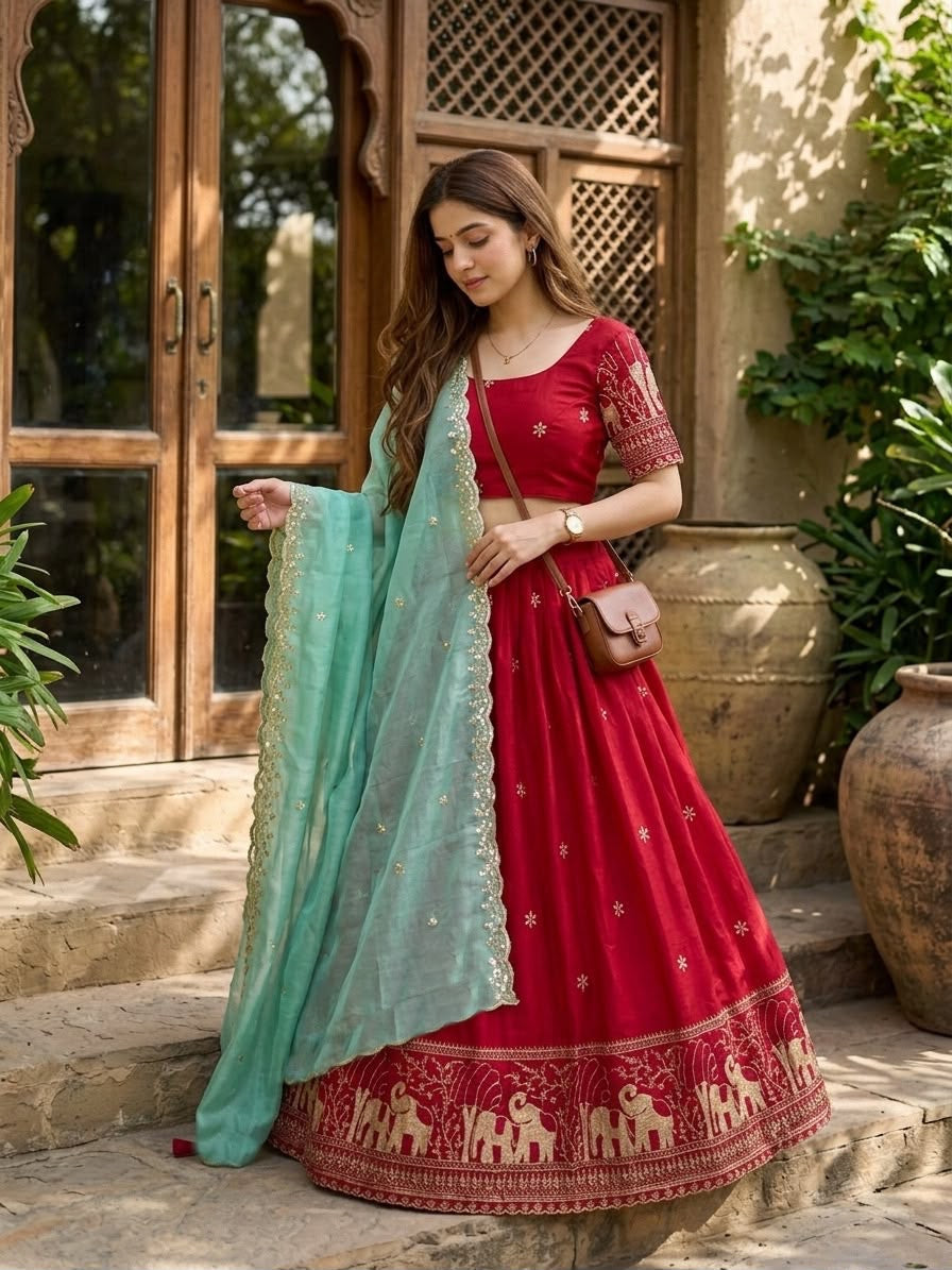 Nandini Red Lehenga