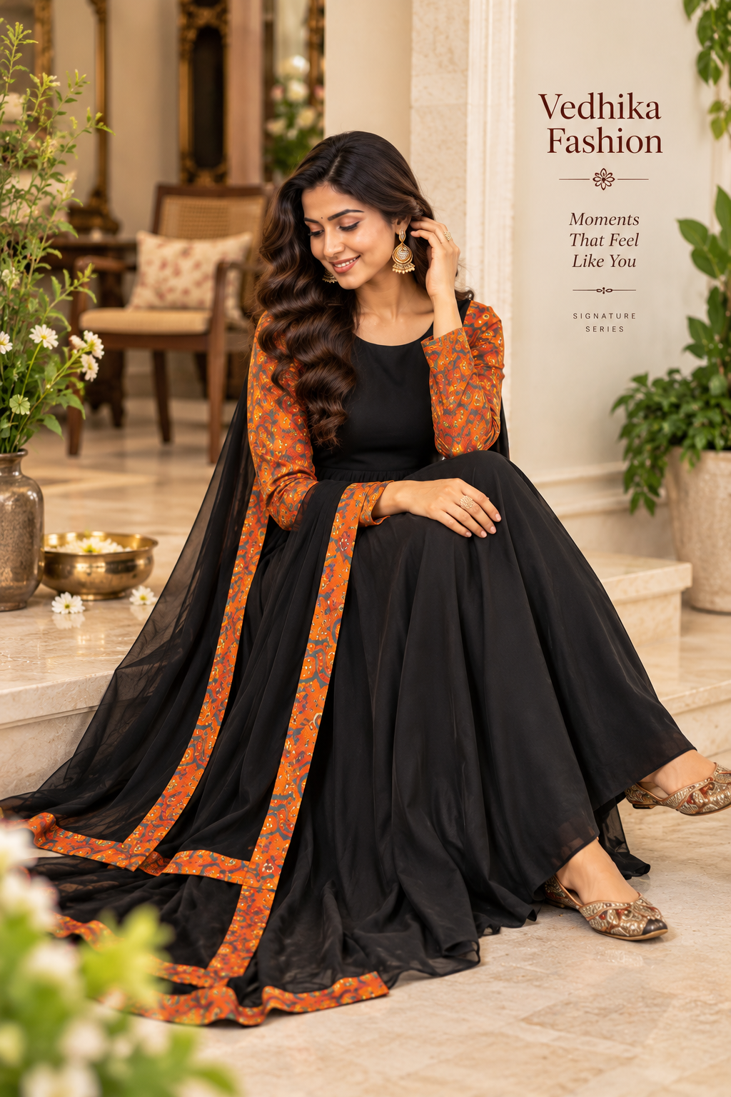 REVATI BLACK ORANGE ANARKALI SUIT