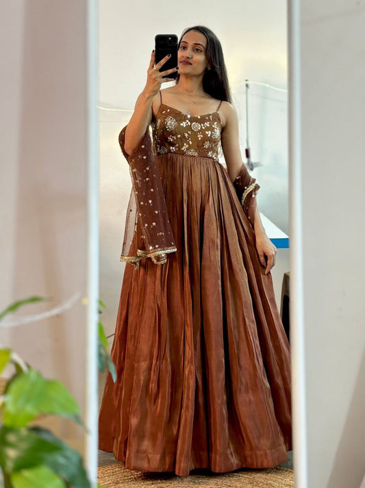 Golden Brown Gown - Vedhika Fashion