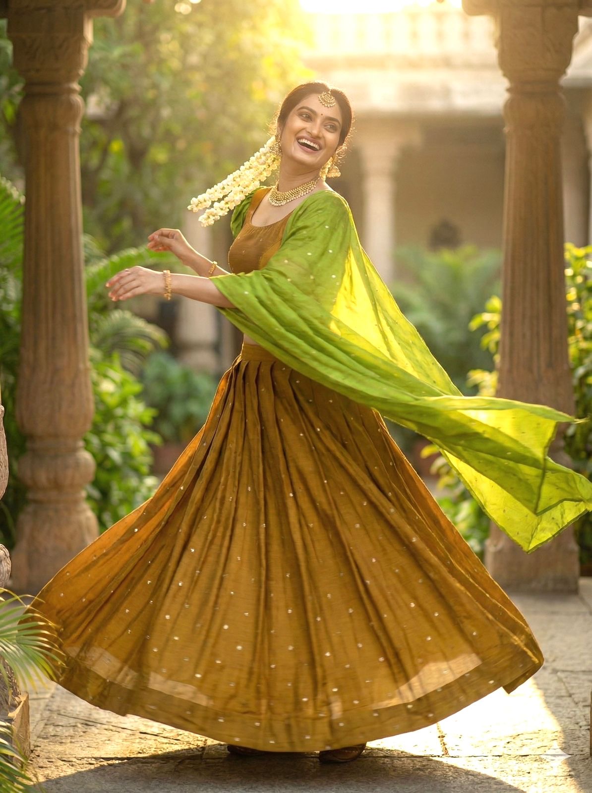 Mustard Gold Green - Lehenga