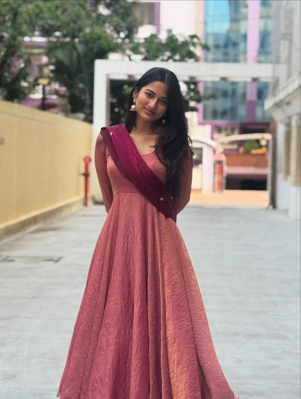 Wine Blossom Anarkali Suit