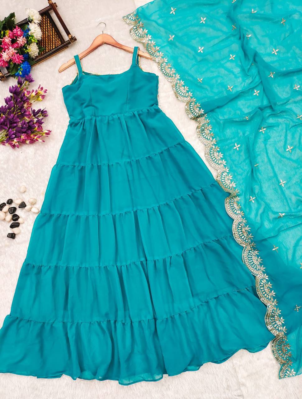 Aqua blue Anarkali