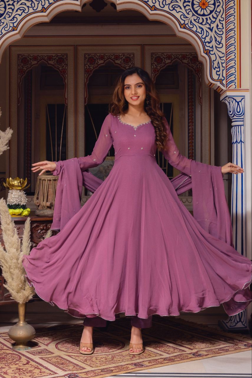 Plum Handwork Anarkali