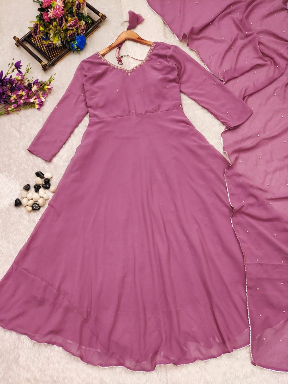 Plum Handwork Anarkali