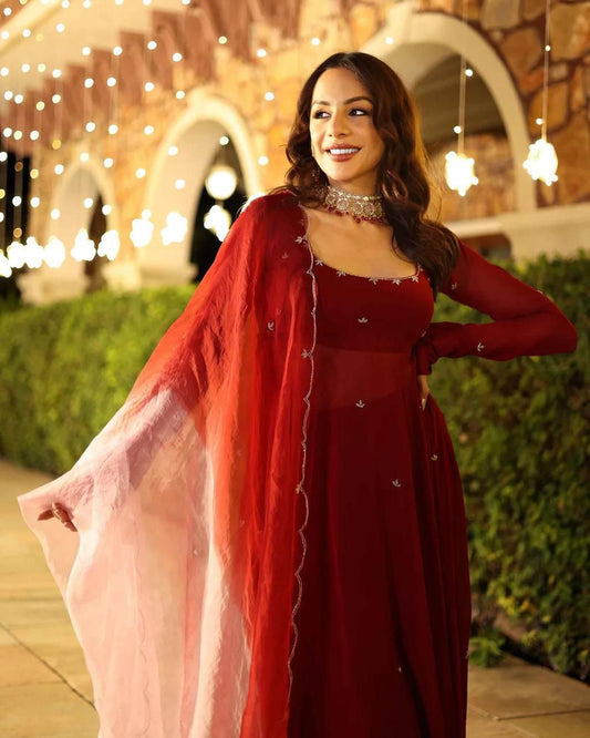 Maroon Handwork Anarkali