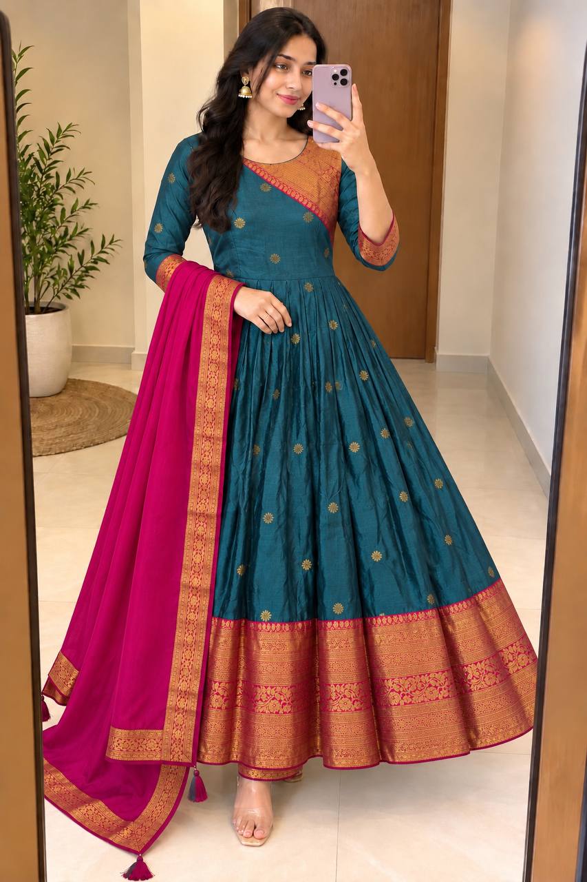 NANDHIKA P BLUE ANARKALI SUIT