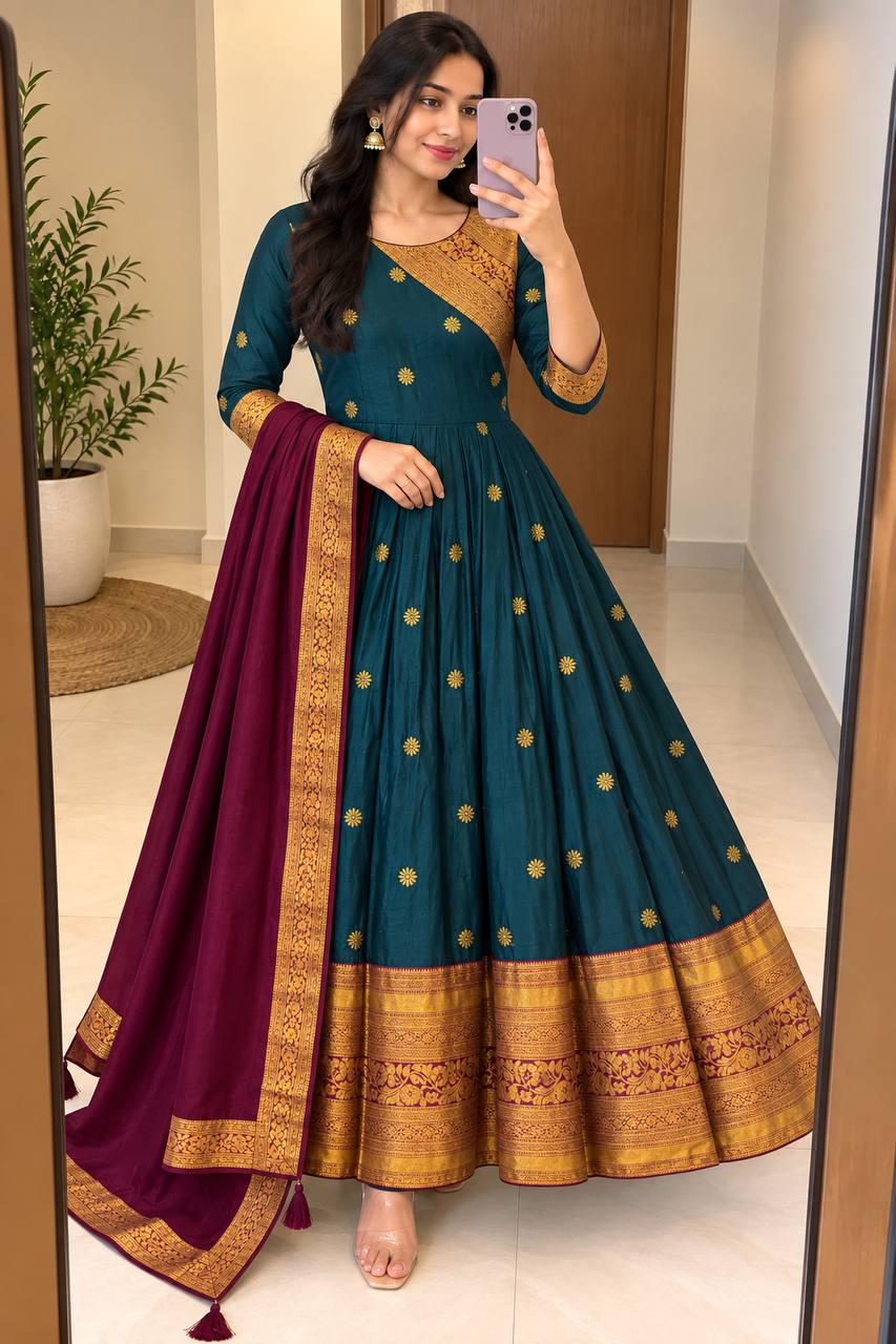 NANDHIKA TEAL ANARKALI SUIT