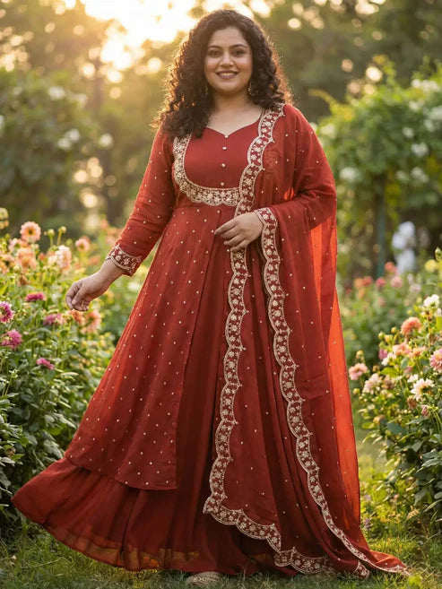 PLUS VEDHIKA RUST SUIT
