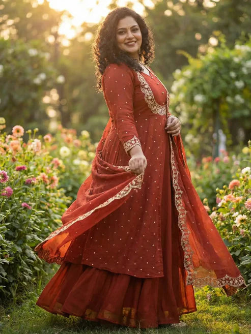 PLUS VEDHIKA RUST SUIT