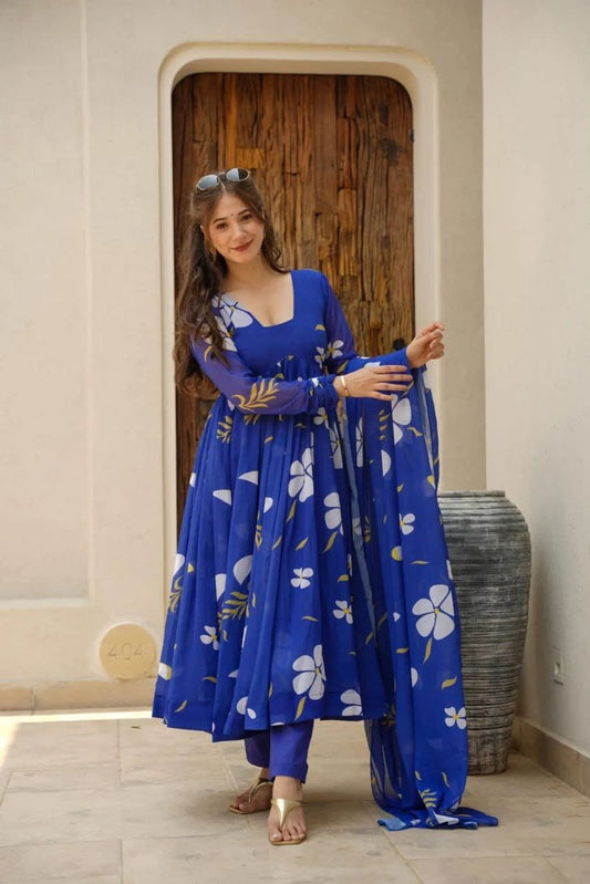 Blue Floral Suit Set - Vedhika Fashion