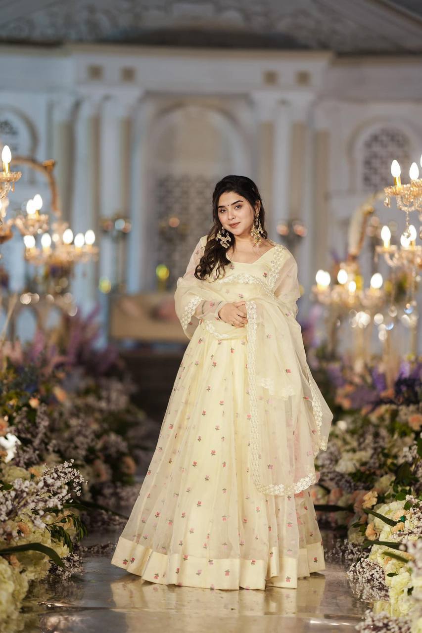 Cream Lotus Lehenga