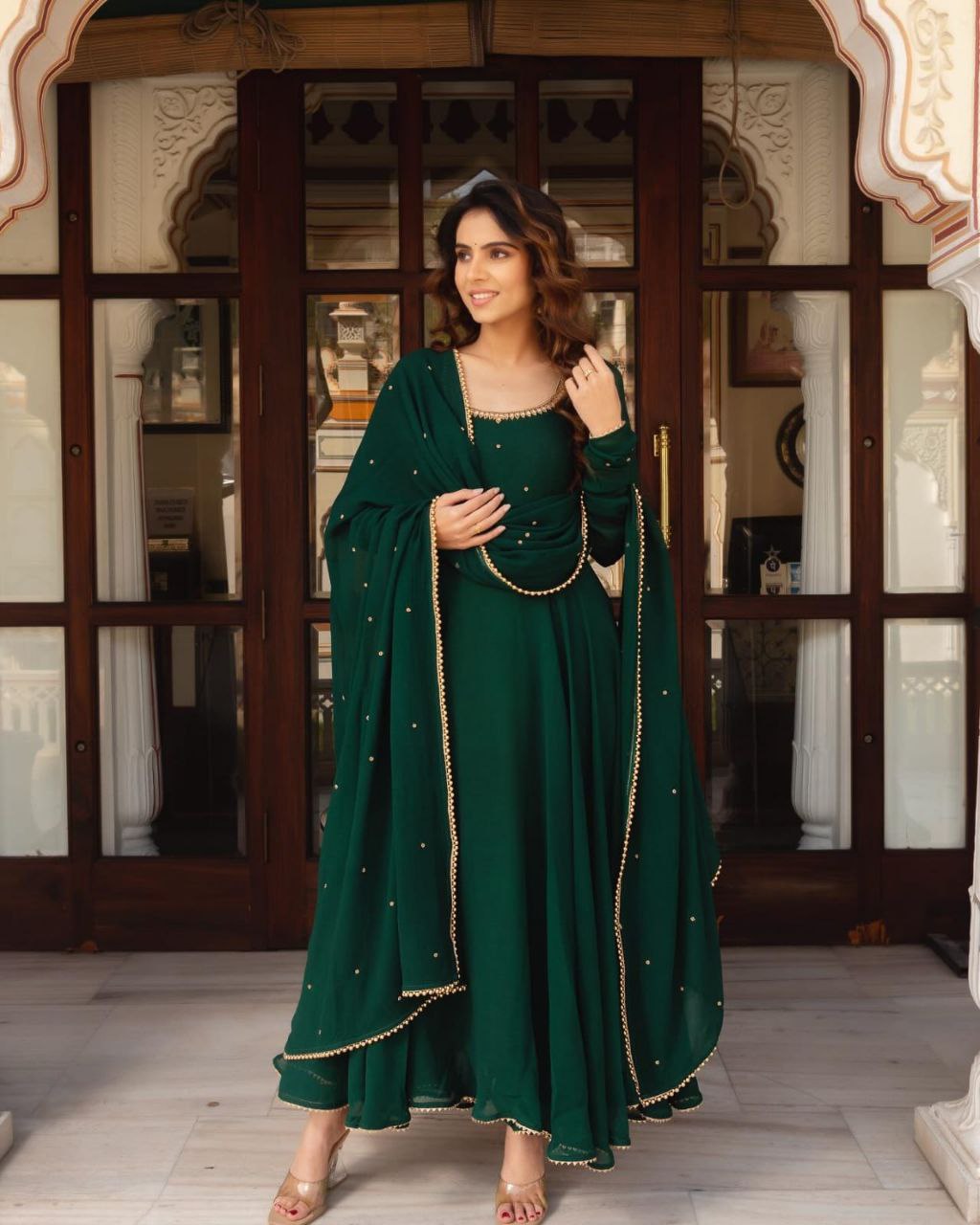 Green Handwork Anarkali