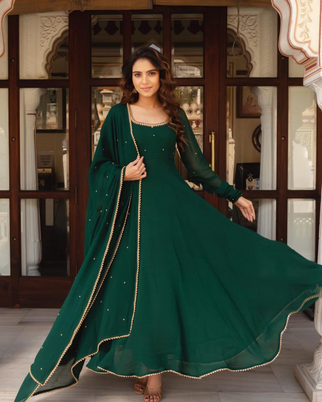 Green Handwork Anarkali